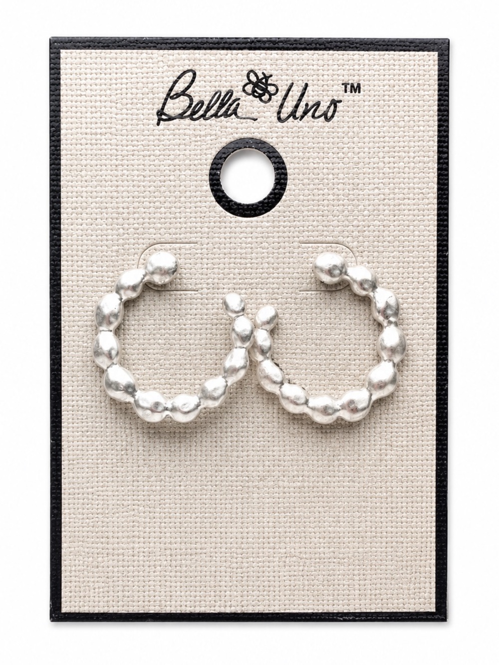Bella Uno Silver Beaded Hoop Earrings - Polished Mini Hoops